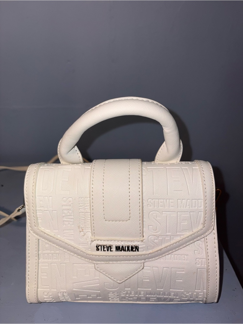 Steve Madden White Embossed Mini Top-Handle Satchel